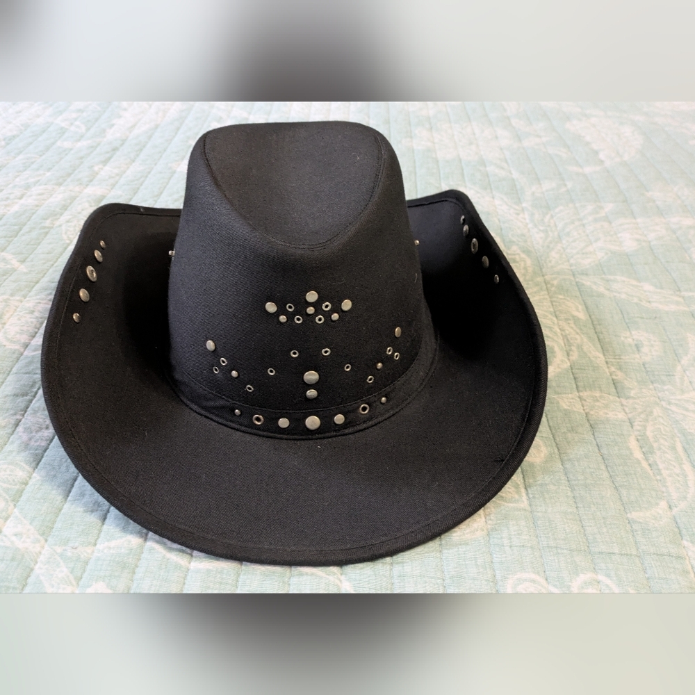 Black Jeans Studded, Light Weight, Women's Cowboy Hat With Side Snap Buttons. - Picture 12 of 12